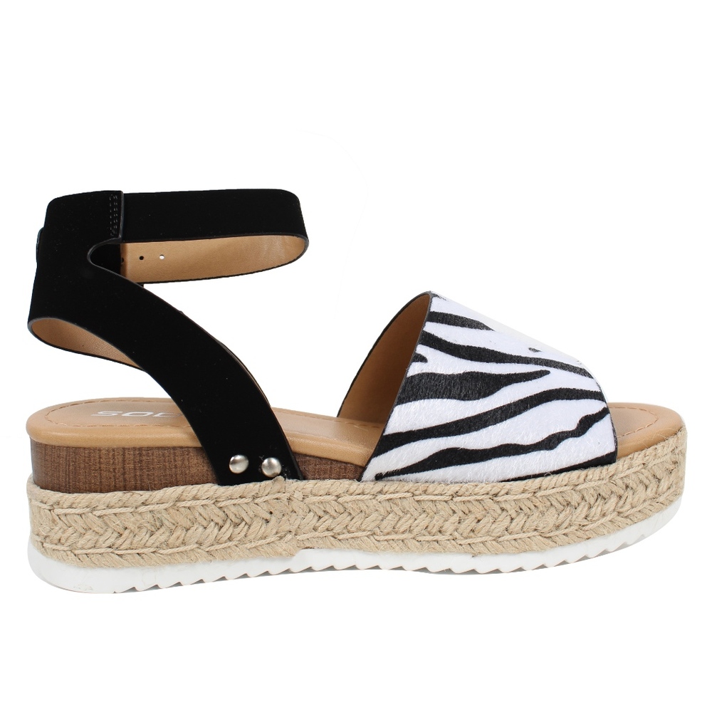 Zebra Print Open Toe Halter Ankle Strap Espadrille - Picture 4 of 6